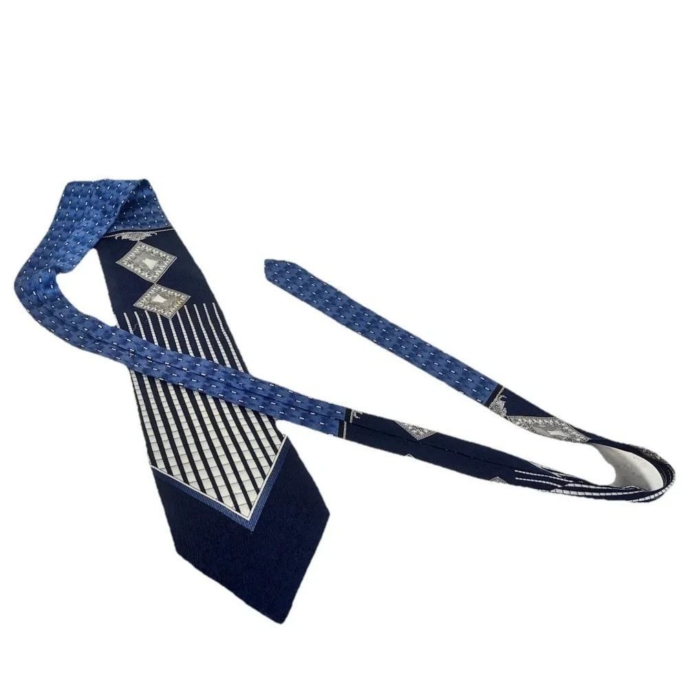 Feraud Dress Tie Blue Solid Print Diamonds Silver 55